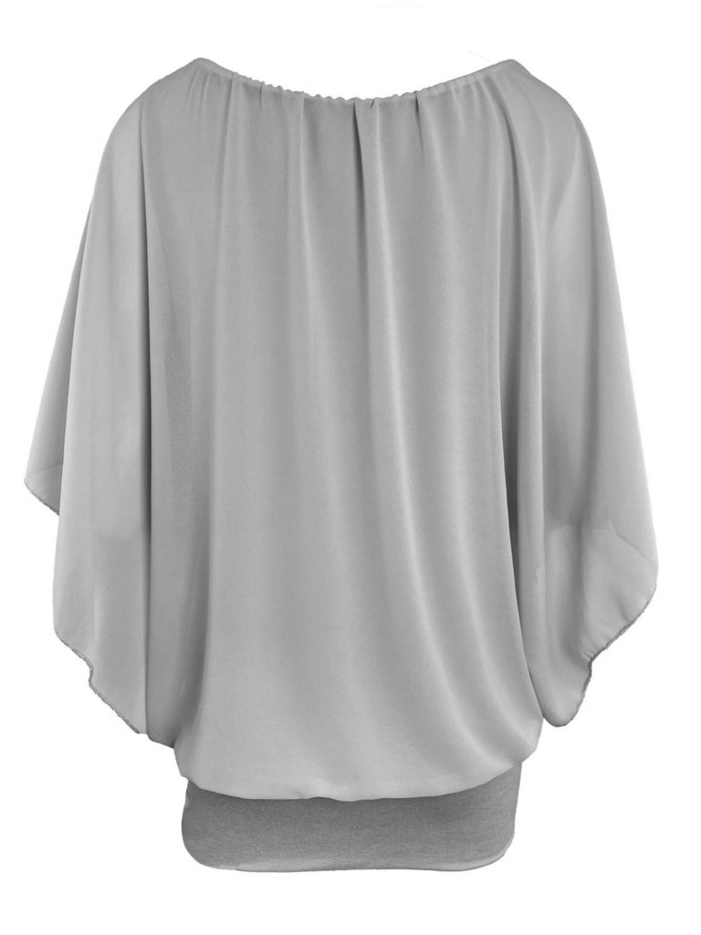 Chiffonshirt, lockerer Fall, Rundhals, grau, Ansicht hinten
