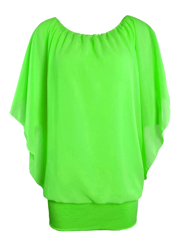 Chiffonshirt, lockerer Fall, Rundhals, neon grün, Ansicht vorne