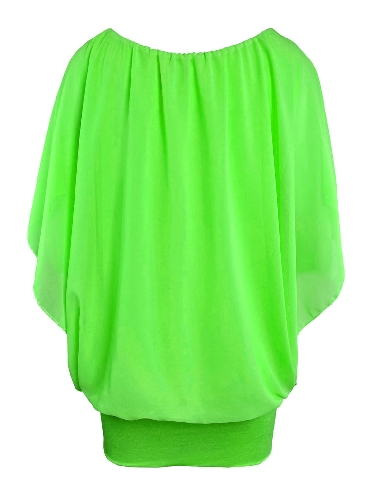 Chiffonshirt, lockerer Fall, Rundhals, neon grün, Ansicht hinten