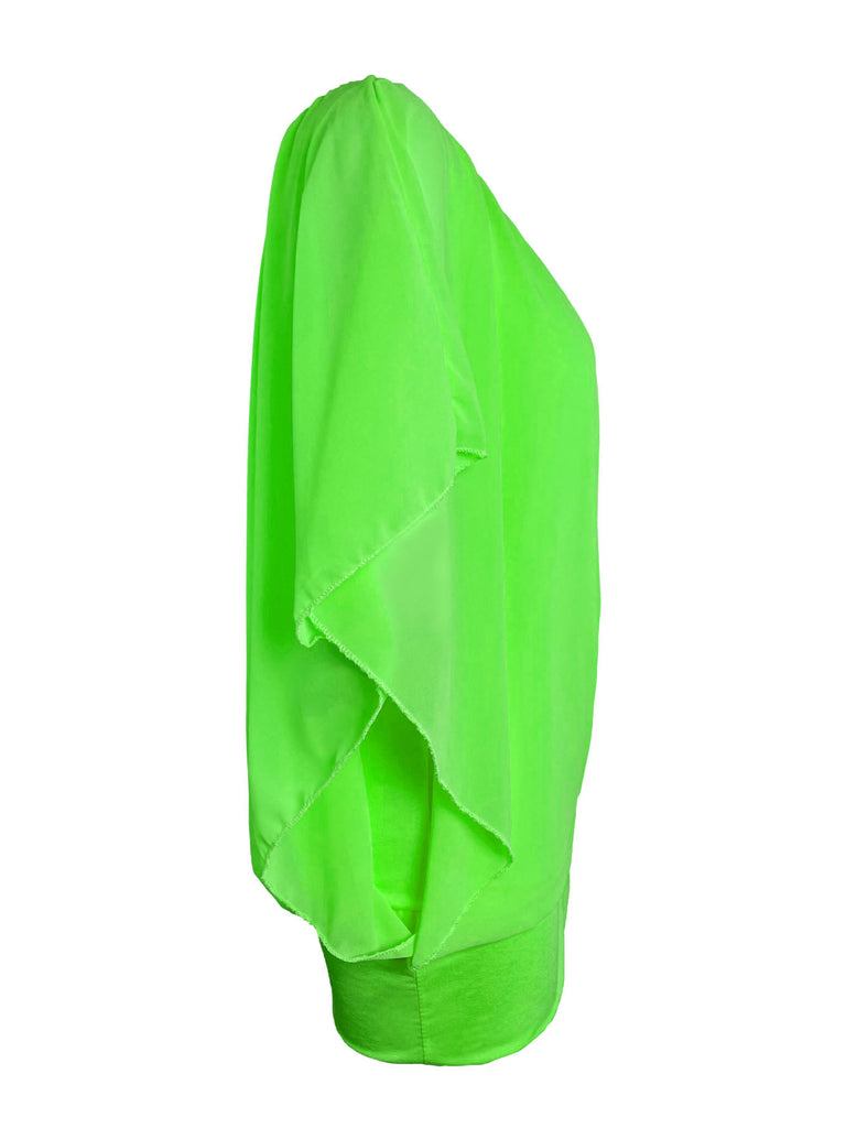 Chiffonshirt, lockerer Fall, Rundhals, neon grün, Ansicht seitlich
