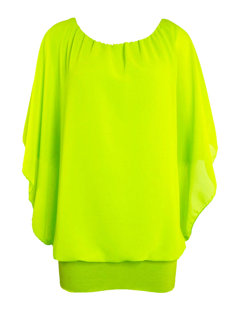 Chiffonshirt, lockerer Fall, Rundhals, neon limette, Ansicht vorne