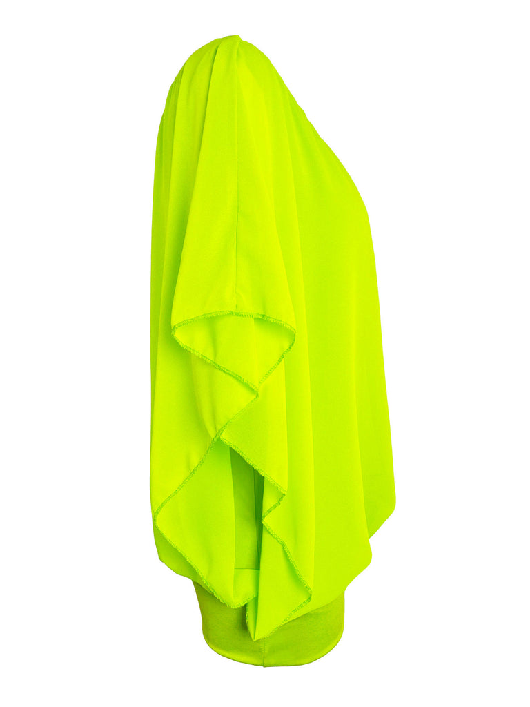Chiffonshirt, lockerer Fall, Rundhals, neon limette, Ansicht seitlich