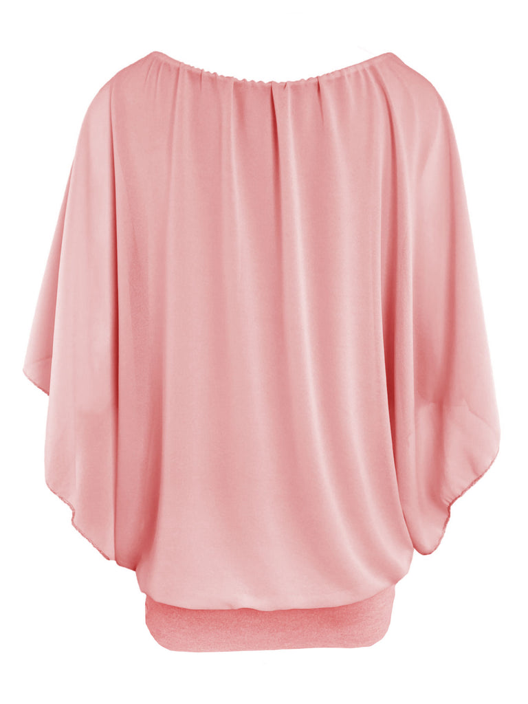 Chiffonshirt, lockerer Fall, Rundhals, rose, Ansicht hinten