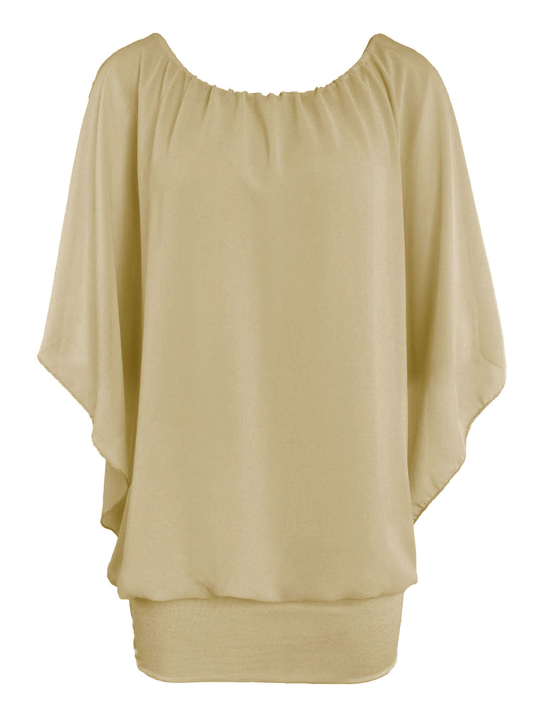 Chiffonshirt, lockerer Fall, Rundhals, beige, Ansicht vorne