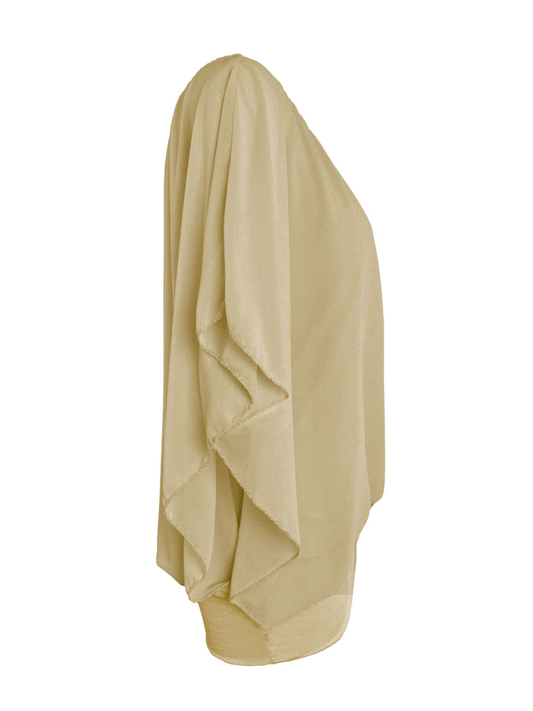 Chiffonshirt, lockerer Fall, Rundhals, beige, Ansicht seitlich
