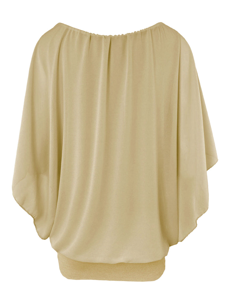 Chiffonshirt, lockerer Fall, Rundhals, beige, Ansicht hinten