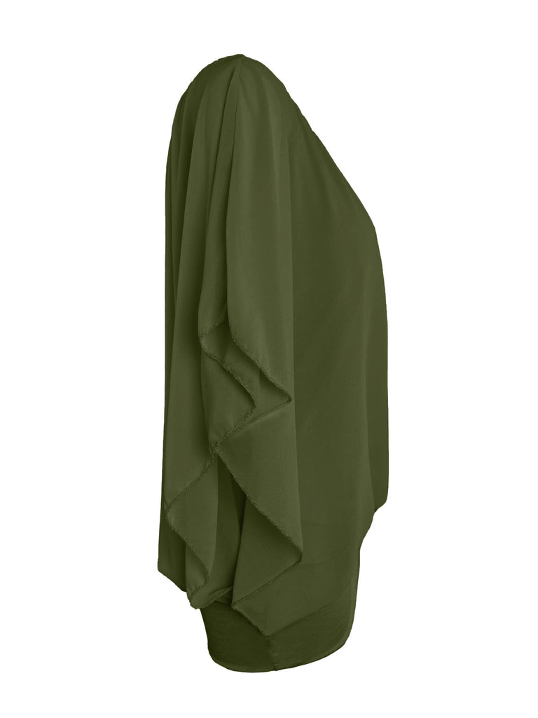 Chiffonshirt, lockerer Fall, Rundhals, oliv, Ansicht seitlich