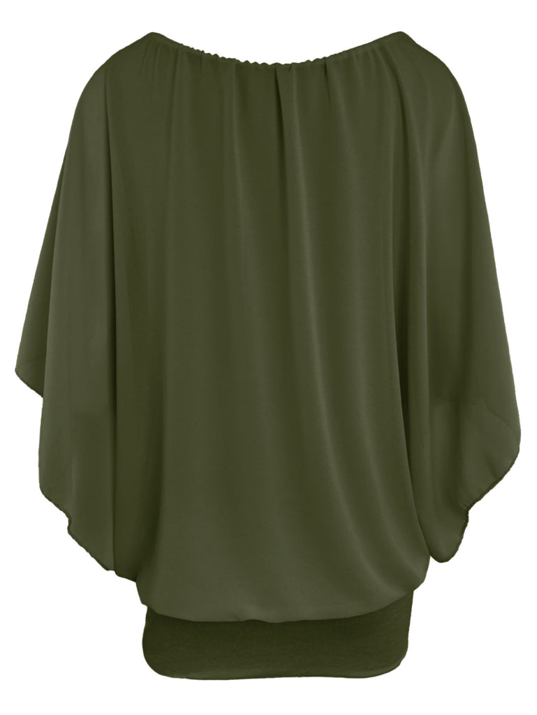 Chiffonshirt, lockerer Fall, Rundhals, oliv, Ansicht hinten