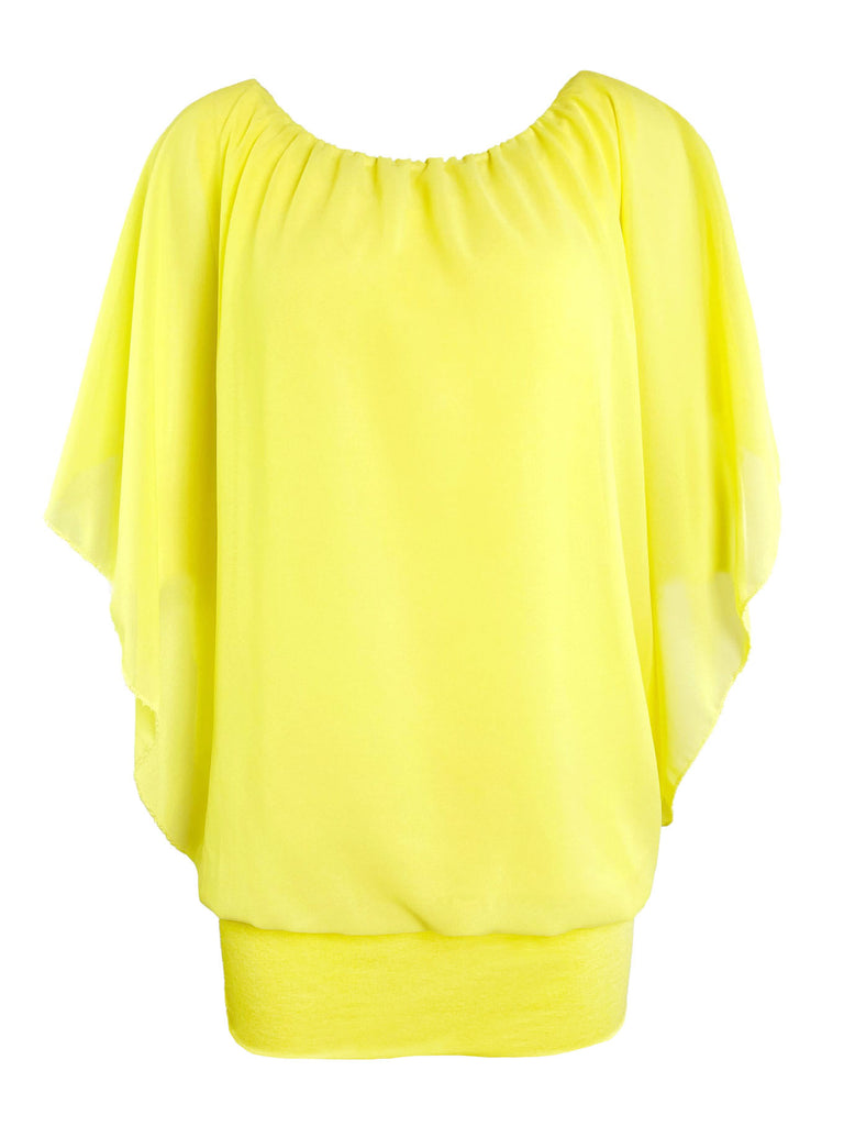 Chiffonshirt, lockerer Fall, Rundhals, gelb, Ansicht vorne