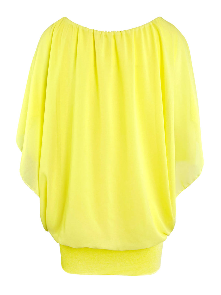 Chiffonshirt, lockerer Fall, Rundhals, gelb, Ansicht hinten