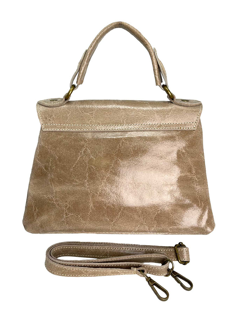 Ledertasche Fransen beige mit Metallic Drehverschluss, Ansicht von hinten