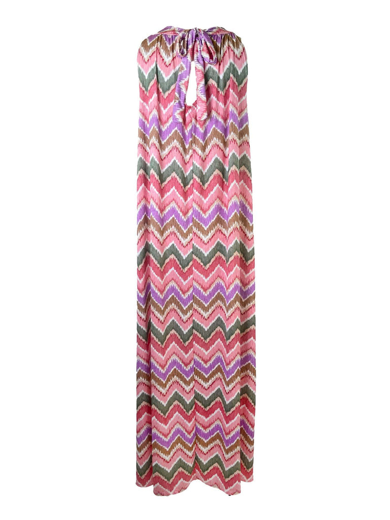 Kofferkleid lang, Zickzack im Verlauf, rosa, im Nacken zum Binden, beidseitig tragbar, Ansicht hinten