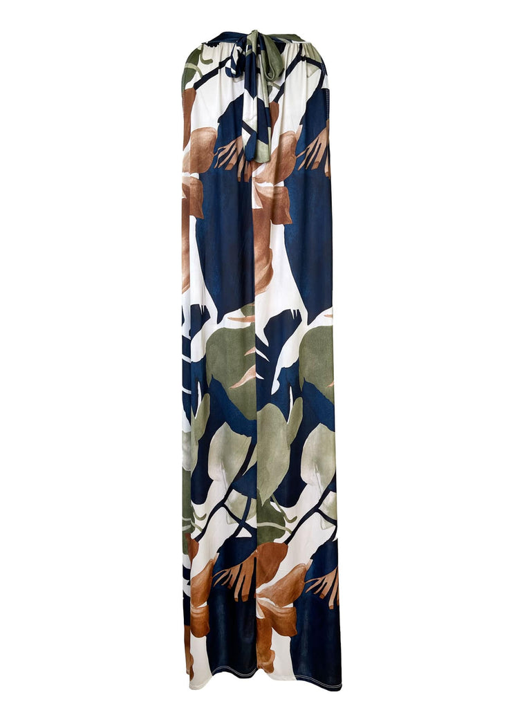 Kofferkleid lang, Floral, grün blau , im Nacken zum Binden, beidseitig tragbar, Ansicht hinten