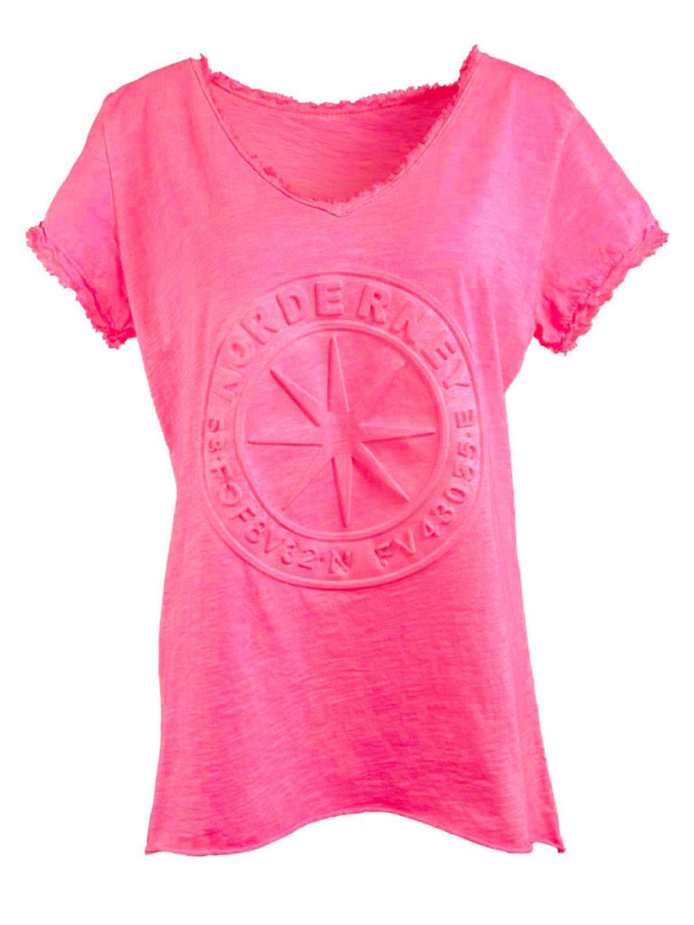 T-Shirt neonpink mit Frontprägung Ansicht vorn