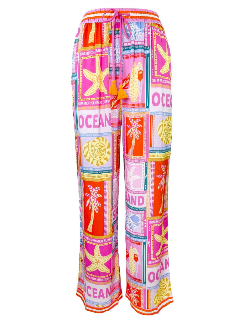 Hose mit Print Beach Vibes pink, Ansicht vorn