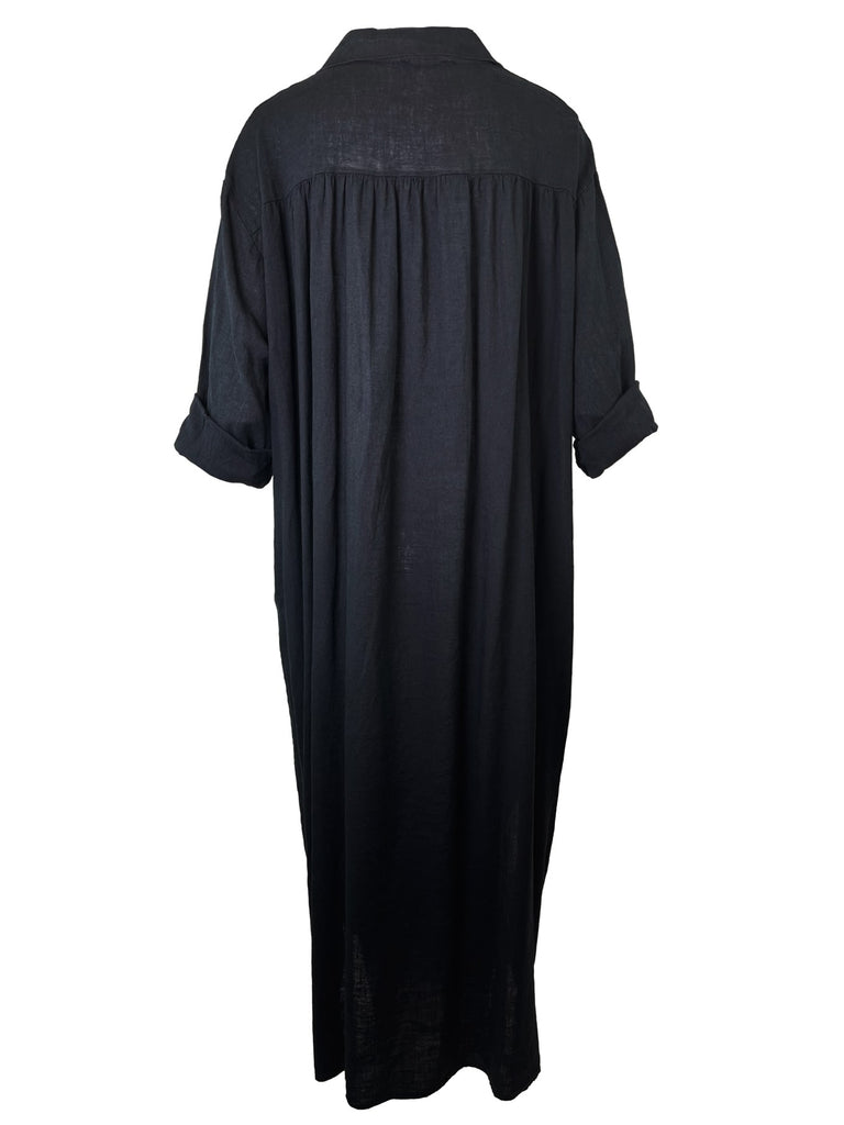 Kleid Leinen lang, schwarz, Ansicht hinten