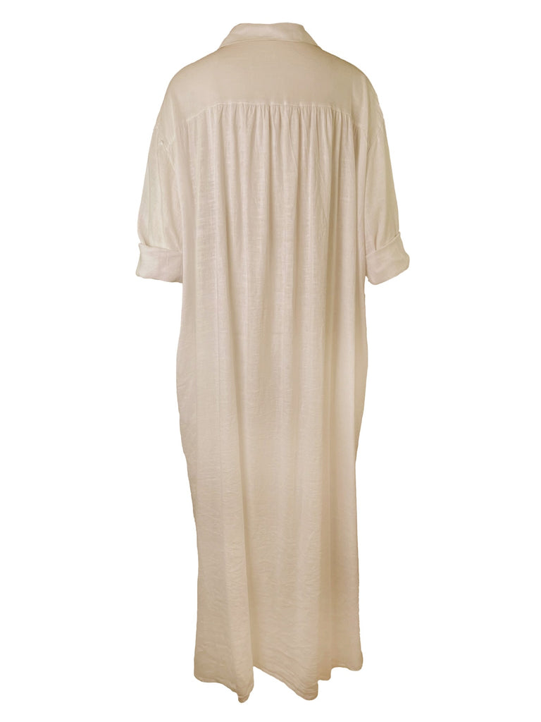 Kleid Leinen lang, beige, Ansicht hinten