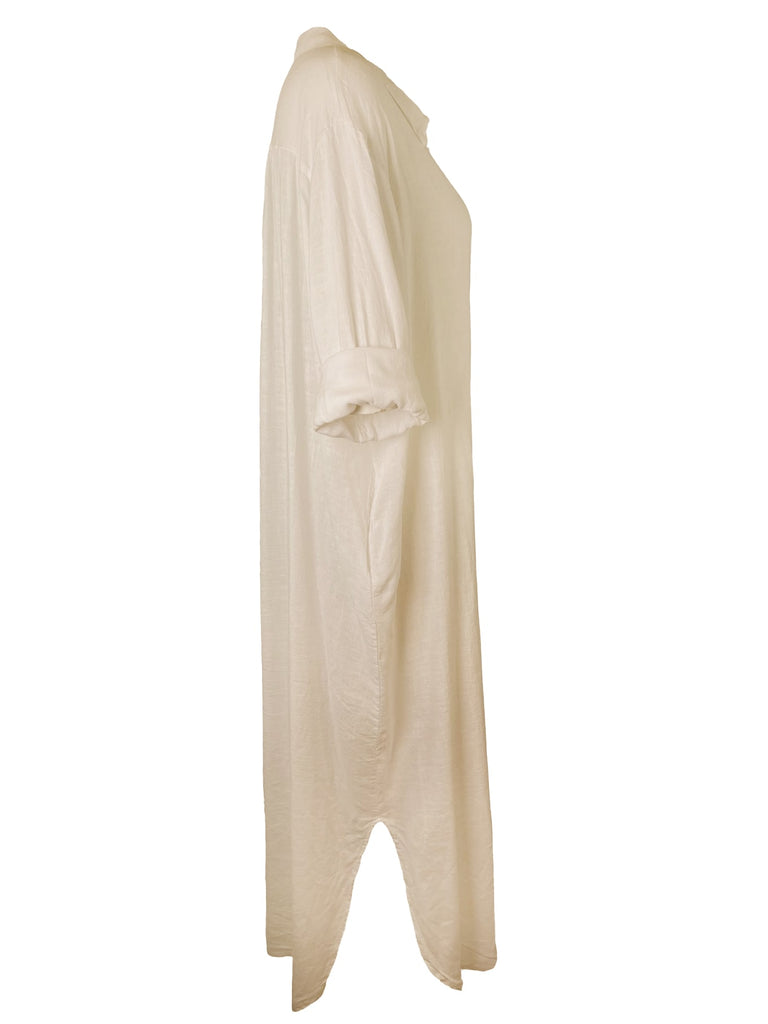 Kleid Leinen lang, beige, Knopfleiste, Ansicht Seite