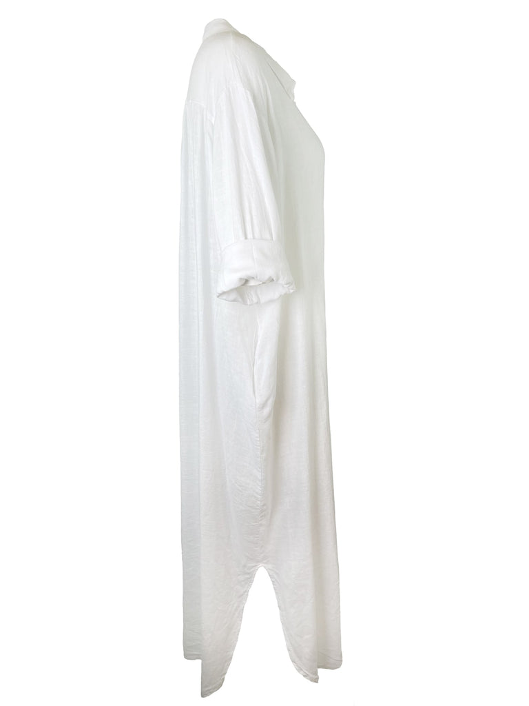 Kleid Leinen lang, weiß, Ansicht Seite