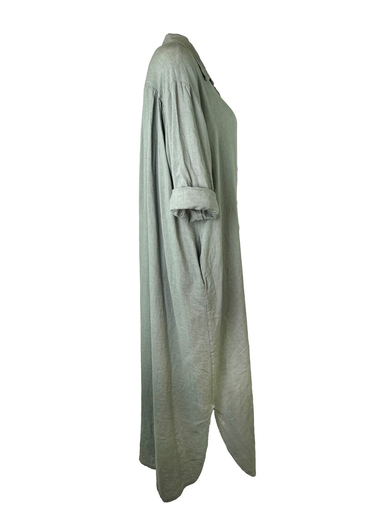 Kleid Leinen lang, oliv, Ansicht Seite
