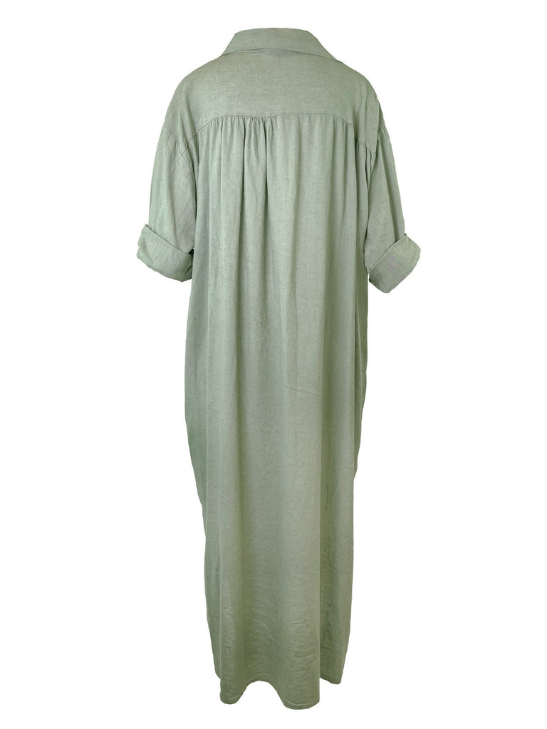 Kleid Leinen lang, oliv, Ansicht hinten
