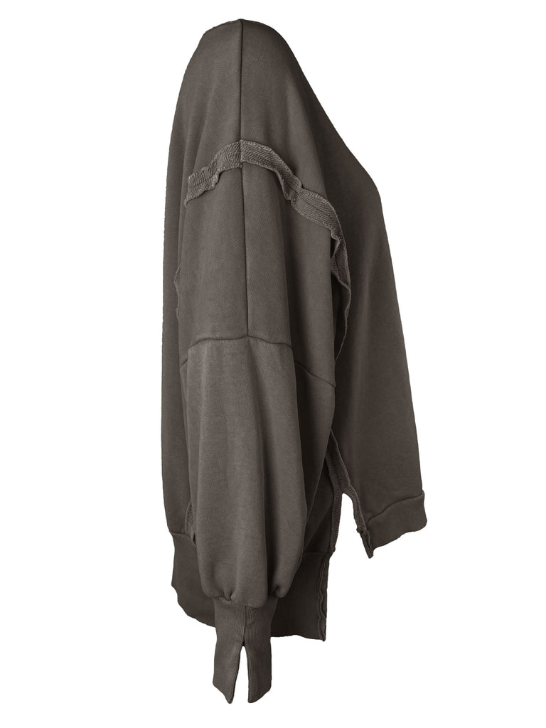 Sweatshirt mit Detail-Naht braun, Ansicht Seite