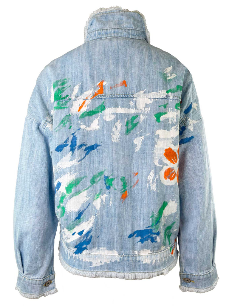 Jeansjacke mit Blumen Print, hellblau, Ansicht hinten