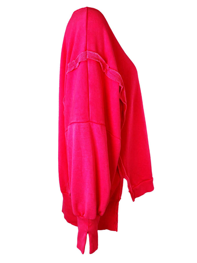 Sweatshirt mit Detail-Naht neon pink, Ansicht Seite