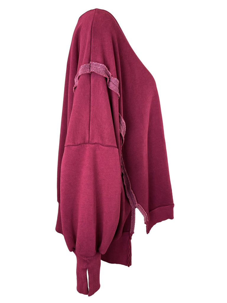 Sweatshirt mit Detail-Naht burgund, Ansicht Seite