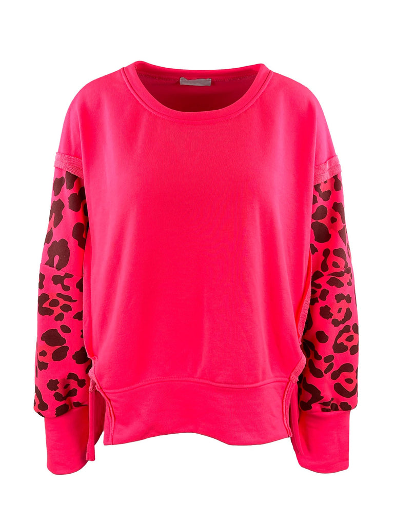 Sweatshirt mit Naht Leo neon pink, Ansicht vorn