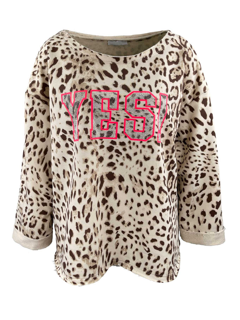 Sweatshirt YES Leo beige braun, Ansicht vorn