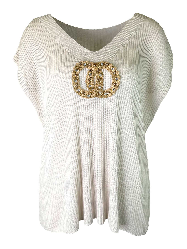 Shirt Feinstrick beige, goldfarbenen Applikation, Ansicht vorn