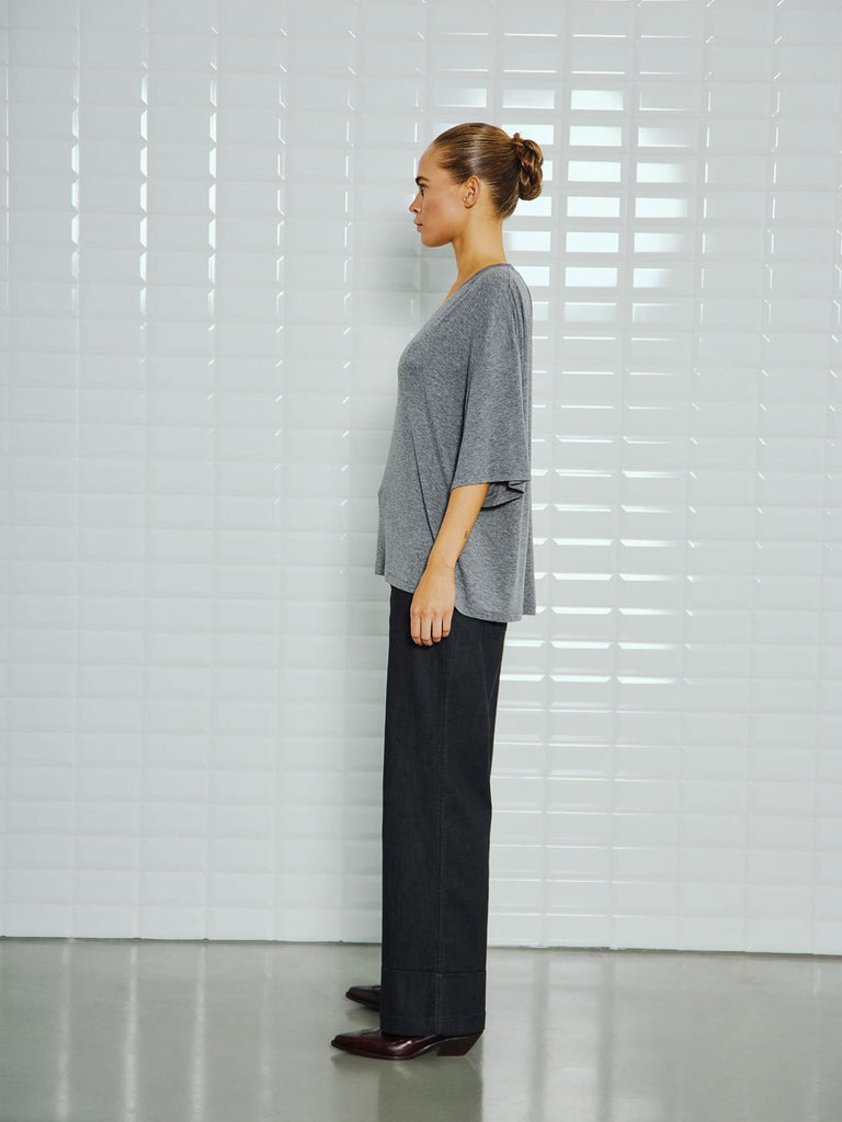 T-Shirt Josefine dark grey melange, Ansicht seitlich