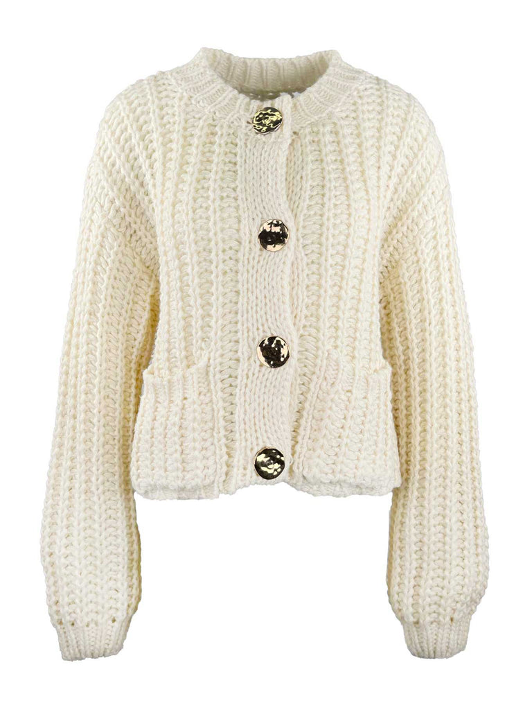 Strickjacke grob Goldknopf creme, Ansicht vorn