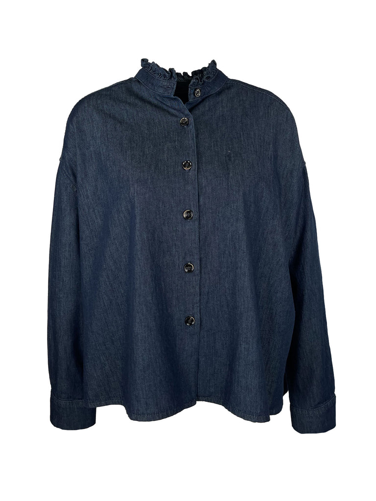 Jeansbluse Rüsche blau, Ansicht vorne