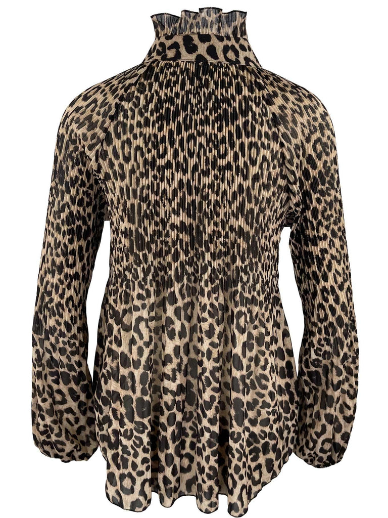 Bluse Plissee Leo beige schwarz, Ansicht hinten