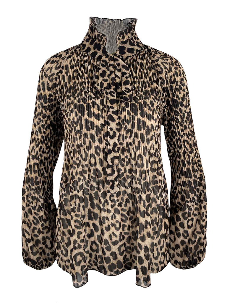 Bluse Plissee Leo beige schwarz, Ansicht vorn