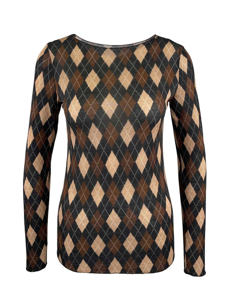 Shirt mit Cashmere Rauten braun, Ansicht vorn