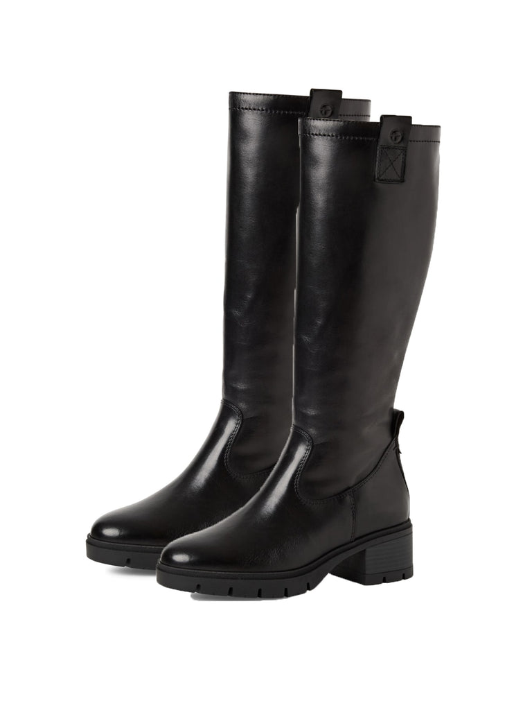 Stiefel black leather, Paar-Ansicht seitlich